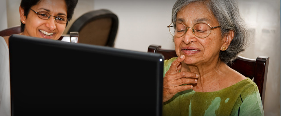 Elderly lady working on a computer
